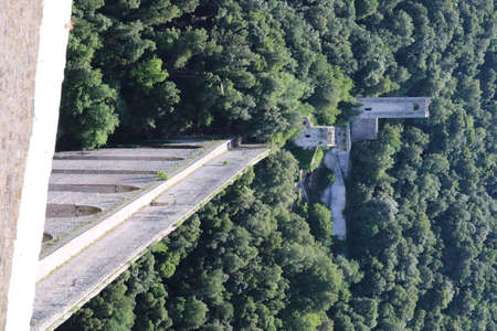 The bridge of the towers is an arched bridge derived from a Roman aqueduct in Spoleto. Province of Perugia, Umbria, Italy.のeditorial素材