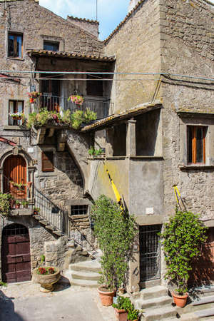A glimpse of the medieval village of Bomarzo, in the province of Viterbo, Lazio, Italy. Famous for the presence of the Monster Park. The blue sky on a summer day.のeditorial素材