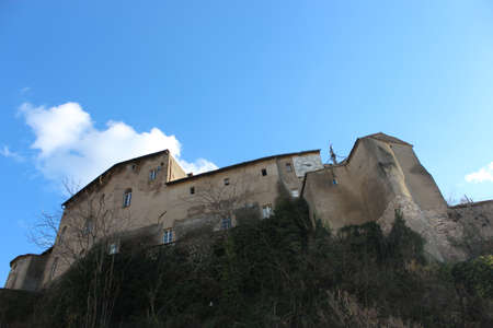A glimpse of the ancient medieval village of Subiaco, perched on the top of the hill, where the castle stands.のeditorial素材
