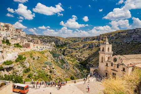 August 8, 2020 - Matera, Basilicata, Italy - The government building located in Piazza Vittorio Veneto. The blue sky on a summer evening.のeditorial素材