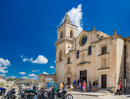 August 8, 2020 - Matera, Basilicata, Italy - The government building located in Piazza Vittorio Veneto. The blue sky on a summer evening.のeditorial素材