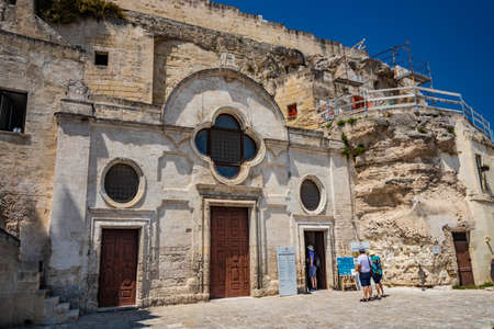 August 8, 2020 - Matera, Basilicata, Italy - The government building located in Piazza Vittorio Veneto. The blue sky on a summer evening.のeditorial素材