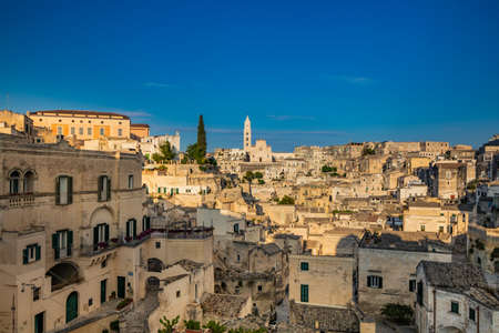 Matera, Basilicata, Italy - The Murgia Materana Park with the typical caves and rock churches carved into the rock. The homes of the ancient inhabitants of the city.のeditorial素材