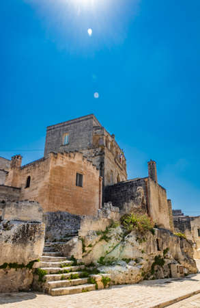 Matera, Basilicata, Italy - The Murgia Materana Park with the typical caves and rock churches carved into the rock. The homes of the ancient inhabitants of the city.のeditorial素材