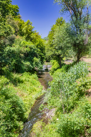The small medieval village of Corchiano, Viterbo, Lazio. The natural park in the gorge of the Rio Fratta river, rich in vegetation, caves, creeks, small waterfalls, history and archaeological finds.の写真素材