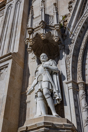 Gaeta, Latina, Lazio, Italy. A splendid view of the city. The ancient village overlooking the sea. The monumental neo-Gothic Church of San Francesco, with its rose window and marble statues.の写真素材