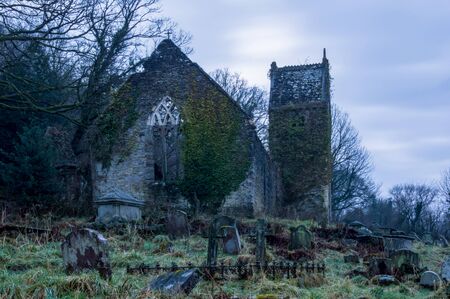 The ruined church of St Marys in Tintern on a cold spooky winters day. Monmouthshire, Wales, UK.の写真素材