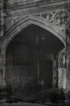 A medieval gatehouse. With a grunge, vintage editの写真素材