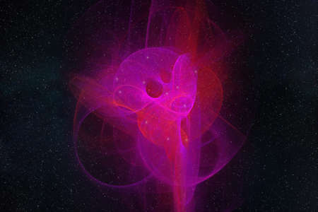 An abstract fractal design. A swirling geometric design of a portal appearing in front of a universe of starsの写真素材
