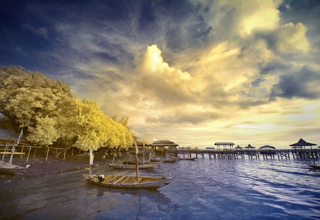 Boats floating at foreshore