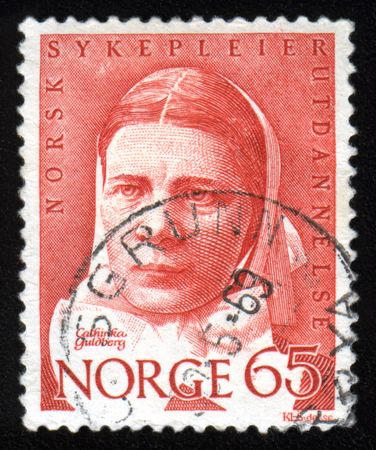 Vintage antique postage stamp from Norwayのeditorial素材