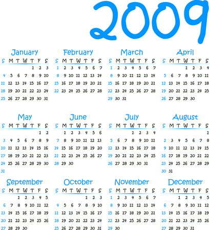 Vector calender 2009. Fully editable, easy color change. To see similar, please visit my gallery.のイラスト素材