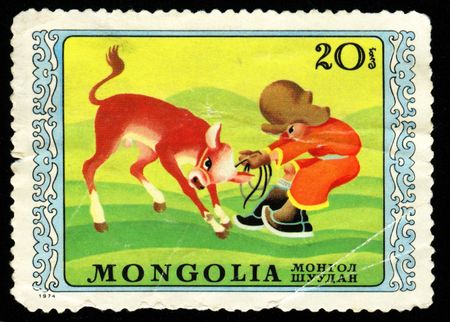 Vintage antique postage stamp from Mongoliaの写真素材
