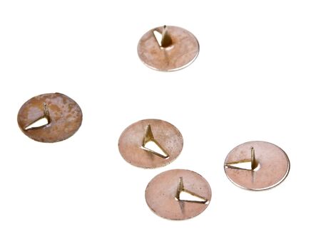 Close-up old pushpins isolated on white background