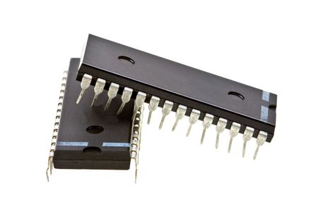 Integrated circuits isolated on white backgroundの写真素材