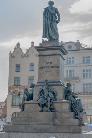 Monument of polish poet - Adam Mickiewicz - at market square in Krakow (Poland)のeditorial素材
