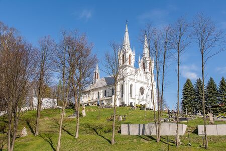 Neogothical church in Boleslaw (Poland)の写真素材