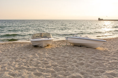 Two boats on the beach in Hel (Poland)のeditorial素材