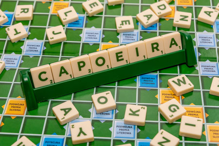 Inscription "Capoeira" on the Scrabble game boardのeditorial素材