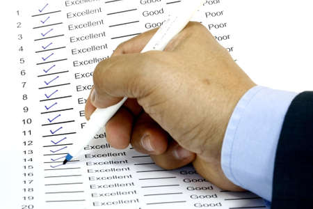 Answer sheet  with tick on excellent 