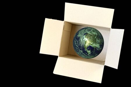 Open Carboard Box and earth inside - concept for environment ecology and recycleの写真素材
