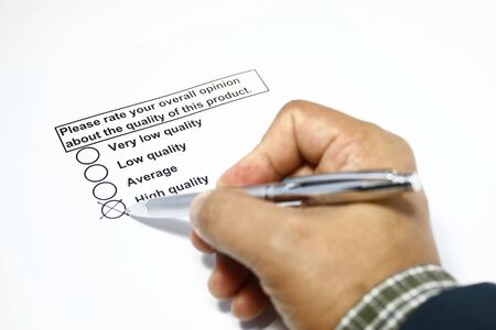 Opinion about product quality with check on superior concept.の写真素材