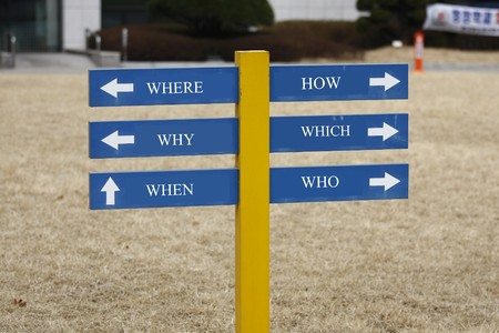 Signpost with the six most commonly asked questions