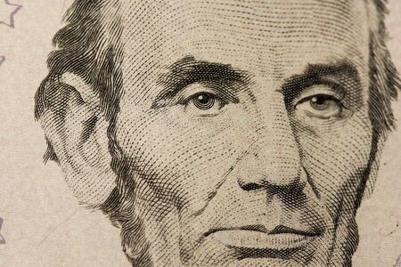 Close-up Of A Five Dollar Note With Lincolnの写真素材