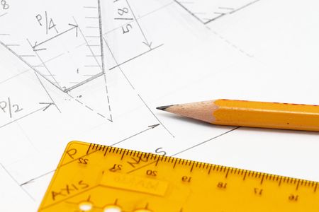 Sketch with sharp pencil - concept for engineering and drafting works.の写真素材