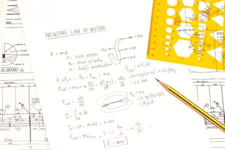 Newton's law of motion concept - with templates and pencil