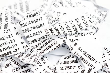 Closeup of shredded paper all numbers enscryption.の写真素材