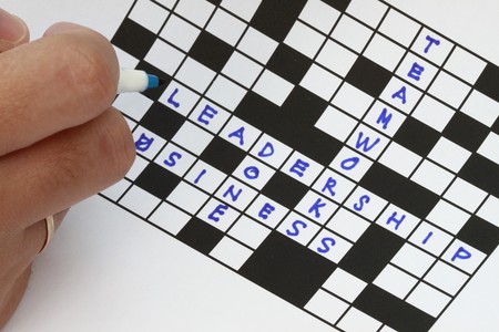 Close up shot of Crossword Puzzle with theme in bussiness and management.の写真素材