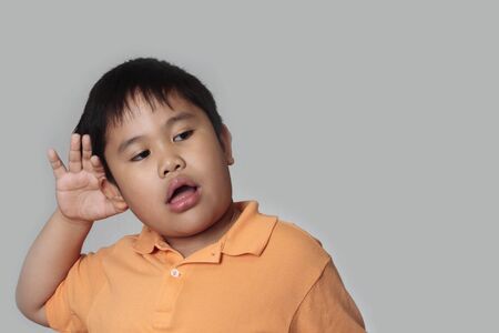 Do you hear that concept in a gray backgroundの写真素材