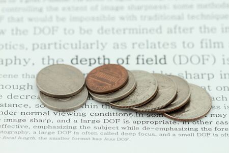 Camera technique - depth of field concept with coins as the subjectの写真素材