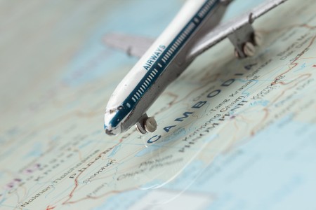 camera technique depth of field concept with toy airplaneの写真素材