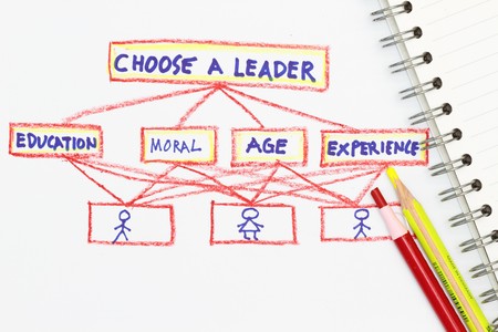 choose a leader abstract - with spiral notebook and red pencil