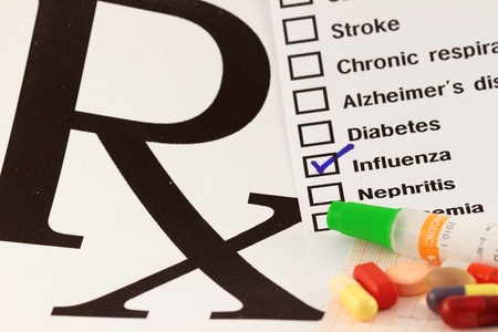 Medical result abstract showing the influenza checked with medicine shallow dof