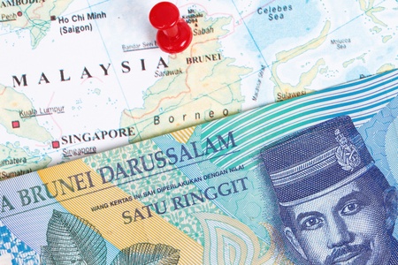 Picture of Bruneian currency with Brunei Darussalam mapの写真素材