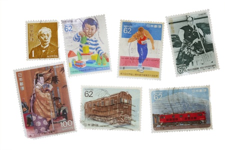 Japanese vintage stamp collection isolated in white backgroundの写真素材