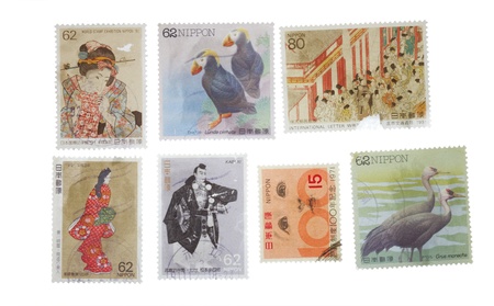 Japanese vintage stamp  collection isolated in white background.の写真素材