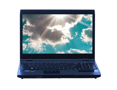 Professional modern laptop isolated on white background with shadowの写真素材