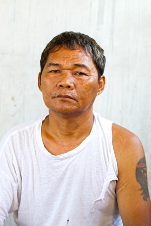 old asian man homeless and no work の写真素材