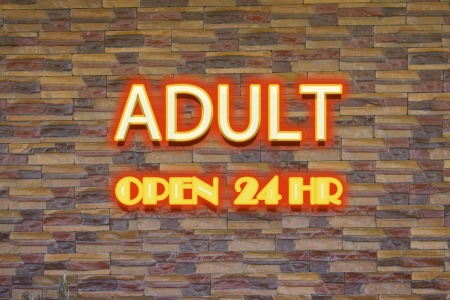 Adult neon sign with 24 hr open signage 