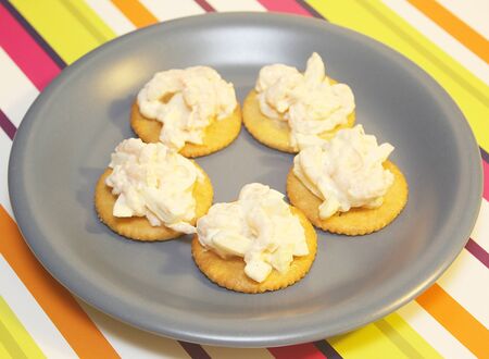 Shrimp and Egg Salad on Crackersの写真素材