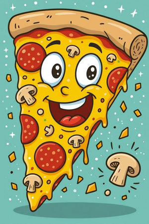 Cartoon Illustration of Funny Pepperoni Pizza Character Mascotの素材