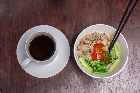 healthy organic chicken noodles with vegetablesの写真素材