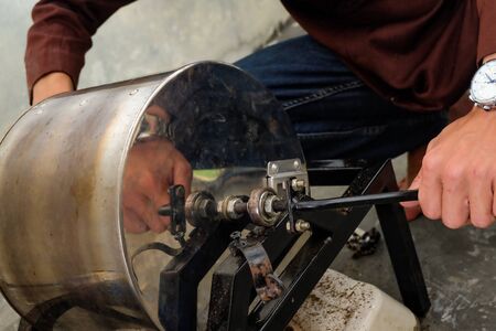 manual rolling drum coffee roasterの写真素材