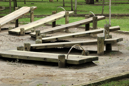 Incline benches at a variety of angles in a park in Quito, Ecuadorの写真素材