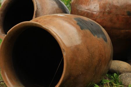 Ceramic pots at Lake Cuicocha near Cotacachi Ecuadorの写真素材