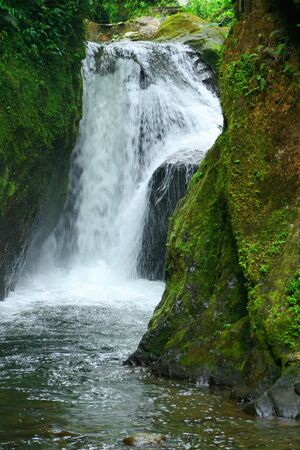 A waterfall on a river in Mindo Ecuadorの写真素材